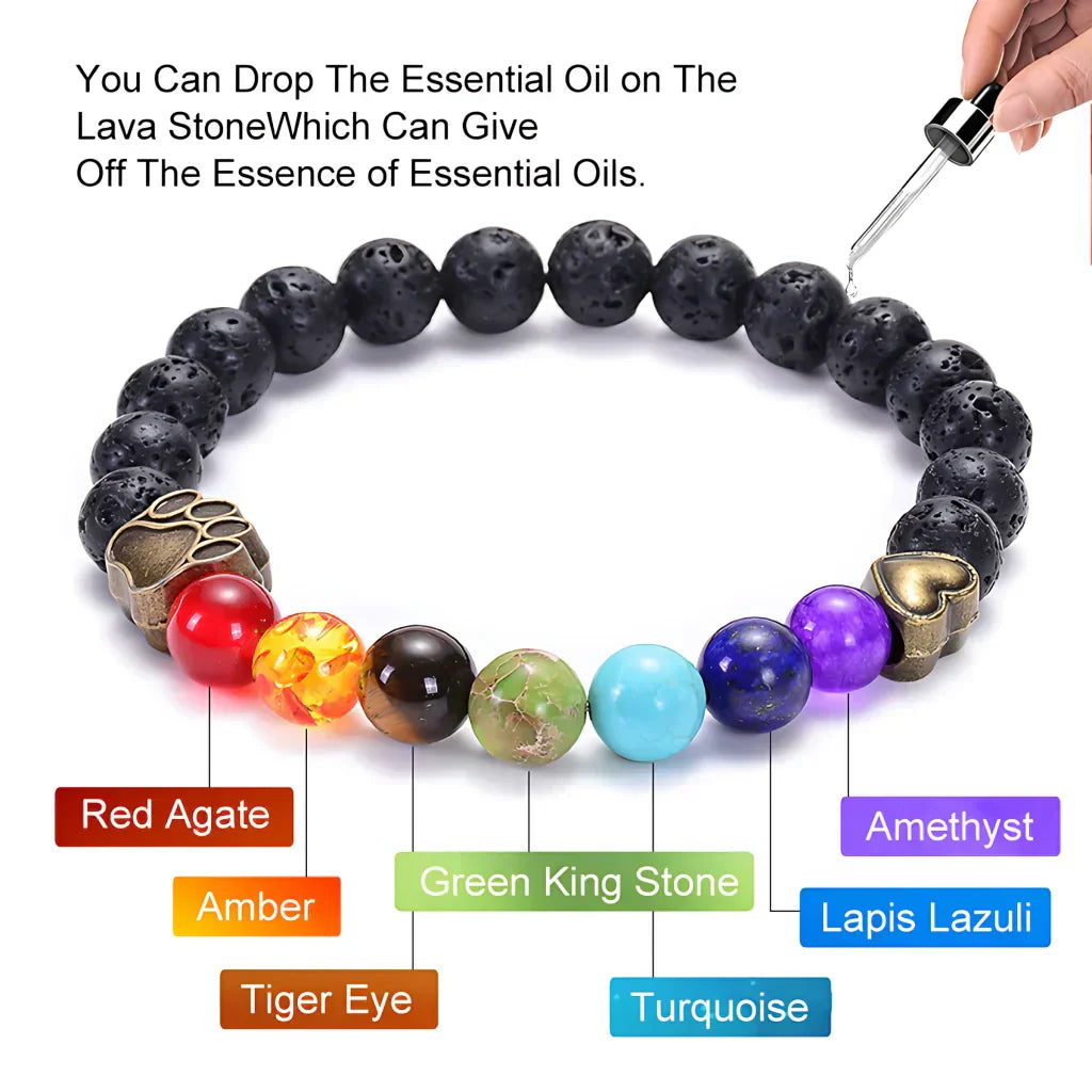7 Chakra Stone Bracelet With Volcanic Rock Beads