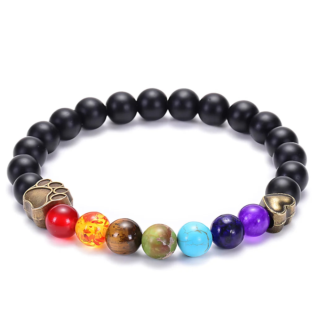 7 Chakra Stone Bracelet With Volcanic Rock Beads - Frosted Stone Gold