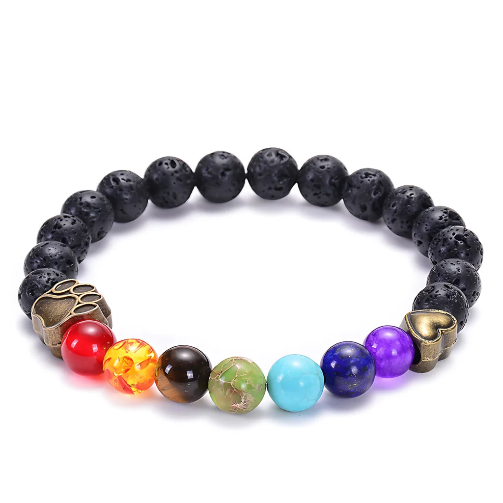 7 Chakra Stone Bracelet With Volcanic Rock Beads - Volcanic Rock Gold