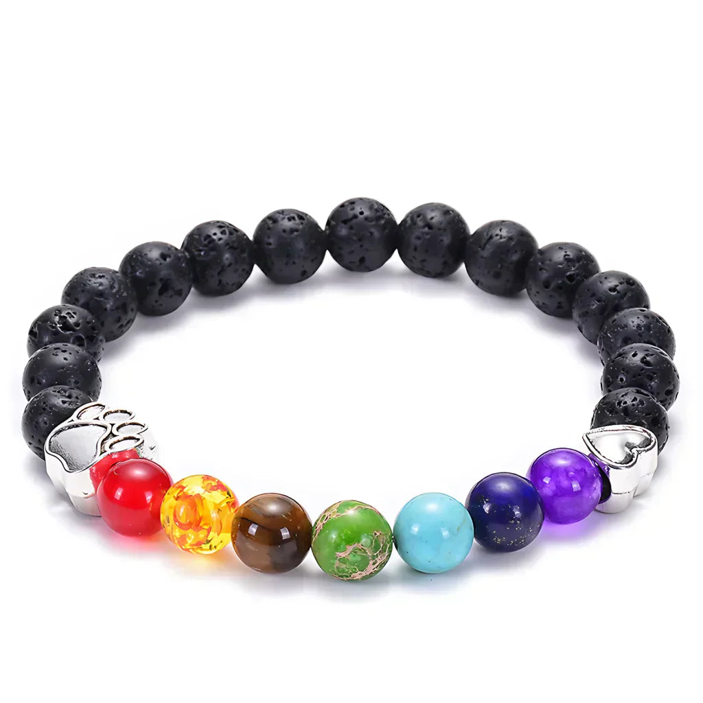 7 Chakra Stone Bracelet With Volcanic Rock Beads - Volcanic Rock Silver