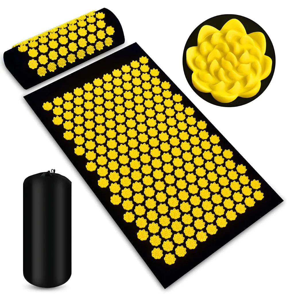 Accupressure Mat And Pillow Combo For Daily Wellness - Black and yellow