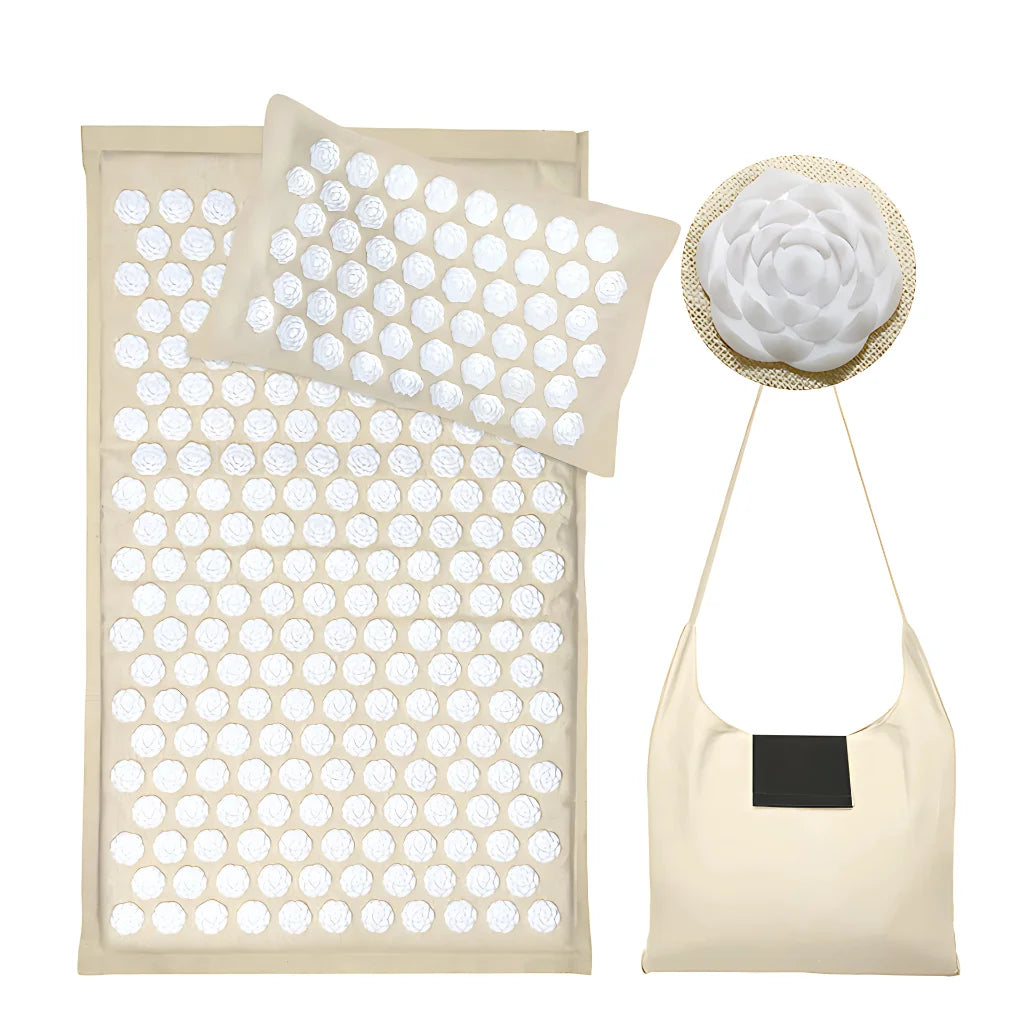 Acupressure Mat And Pillow Set For Full-Body Relief - White