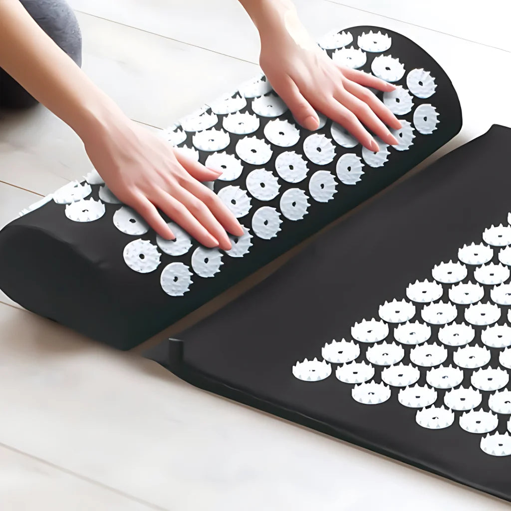 Acupressure Yoga Mat Set For Stress Relief And Recovery - Black 3piece suit