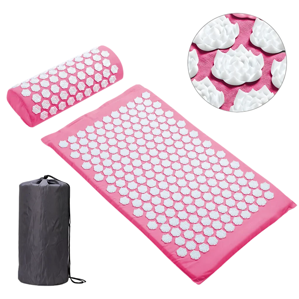 Acupressure Yoga Mat Set For Stress Relief And Recovery - Pink 3piece suit