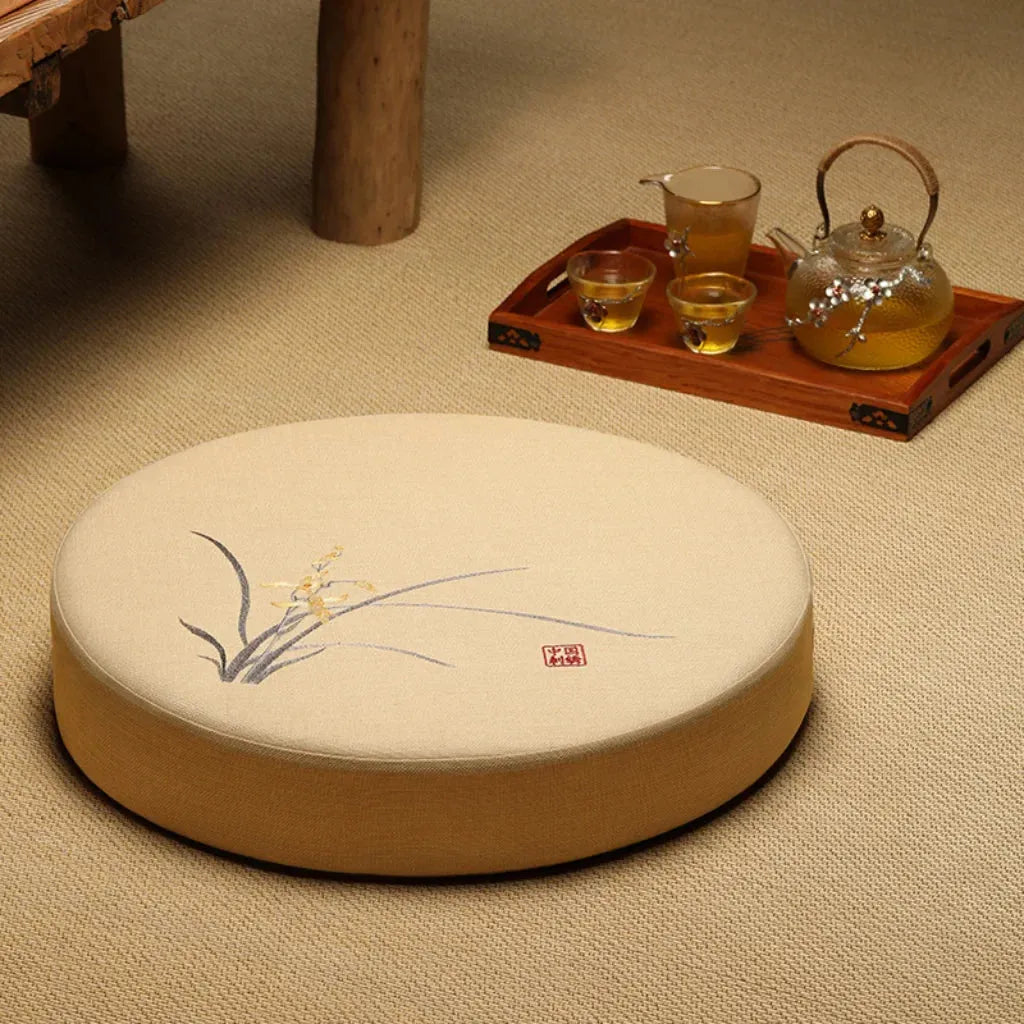 Artisan Floor Pouf Cushion For Calm & Comfort - Beige / 40x10cm
