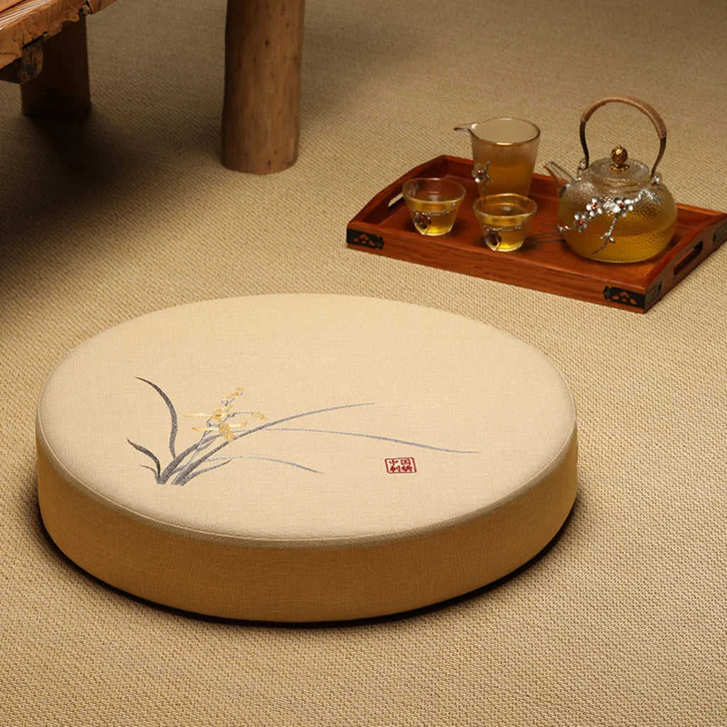 Artisan Floor Pouf Cushion For Calm & Comfort - Beige / 40x10cm