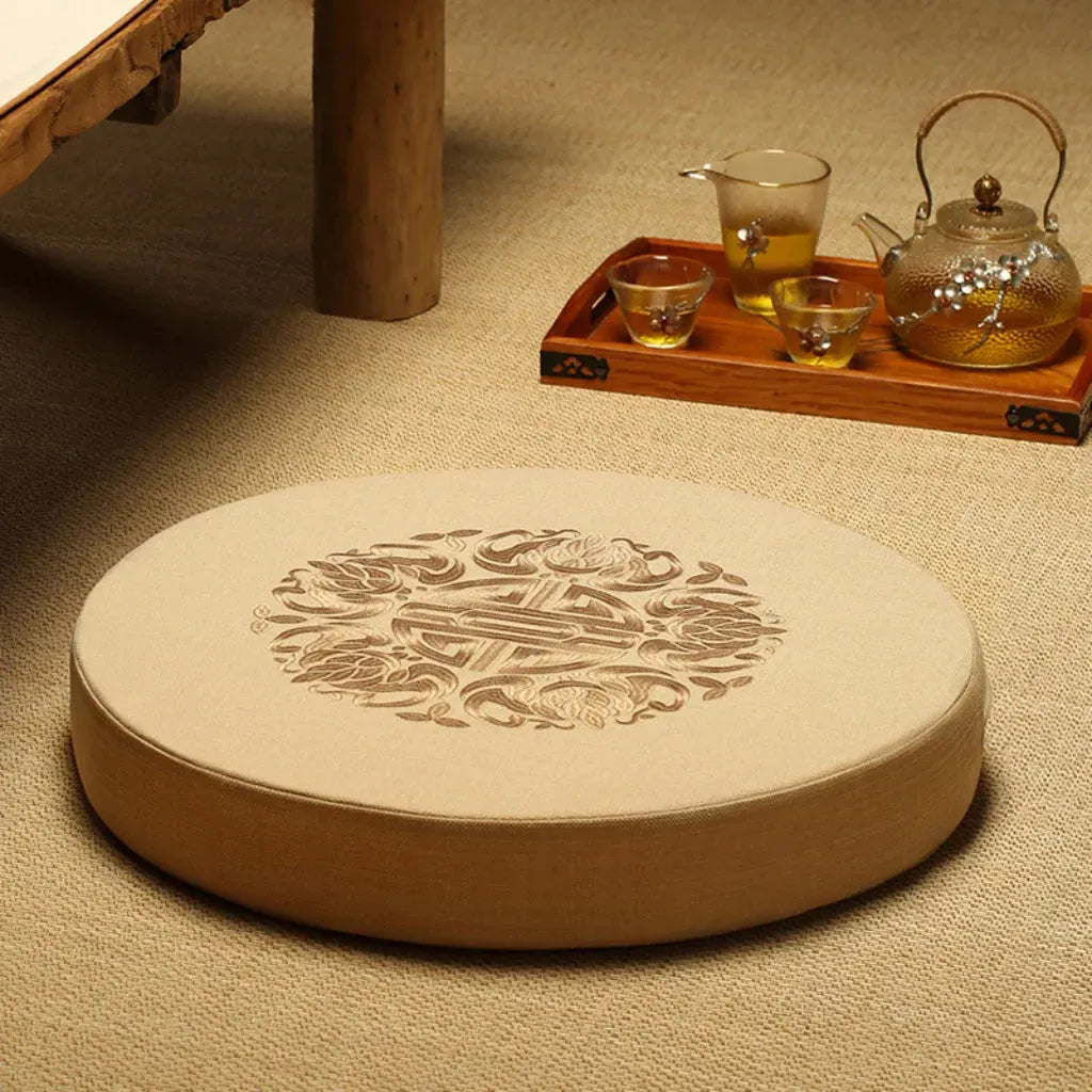 Artisan Floor Pouf Cushion For Calm & Comfort - Beige A / 40x10cm