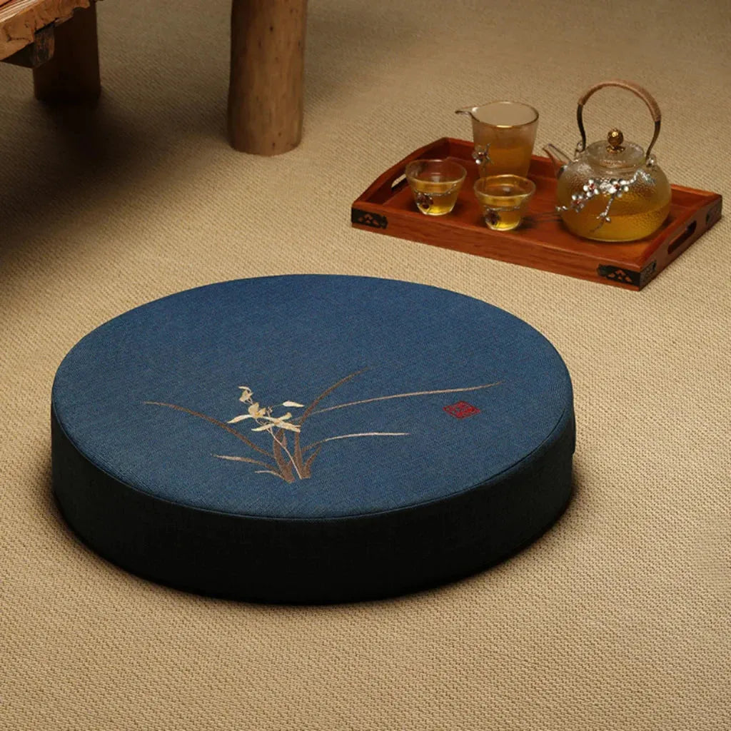 Artisan Floor Pouf Cushion For Calm & Comfort - Navy Blue / 40x10cm