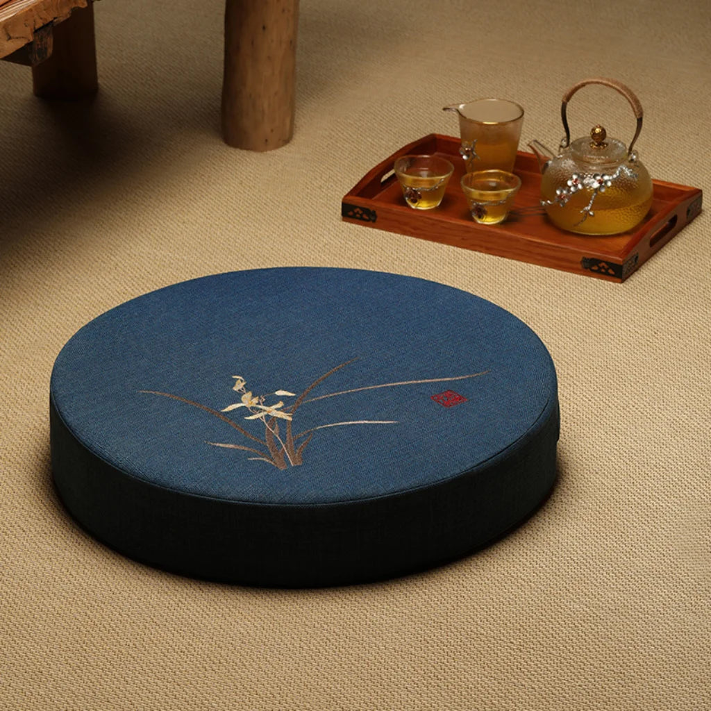 Artisan Floor Pouf Cushion For Calm & Comfort - Navy Blue / 40x10cm