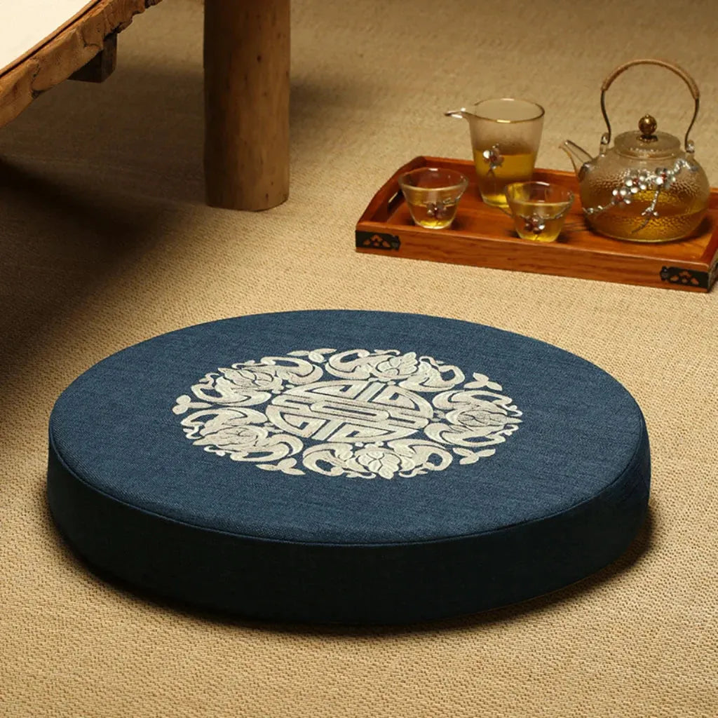 Artisan Floor Pouf Cushion For Calm & Comfort - Navy Blue A / 40x10cm