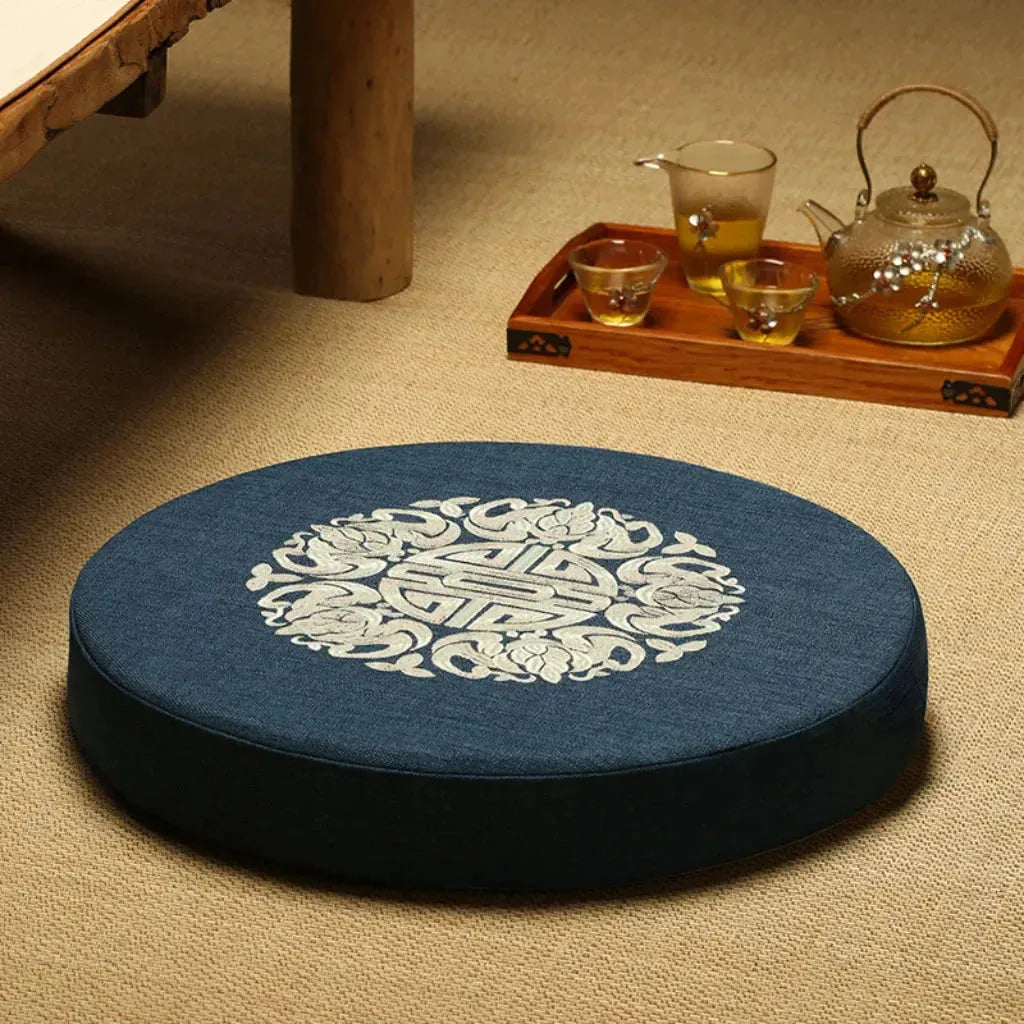 Artisan Floor Pouf Cushion For Calm & Comfort - Navy Blue A / 40x10cm