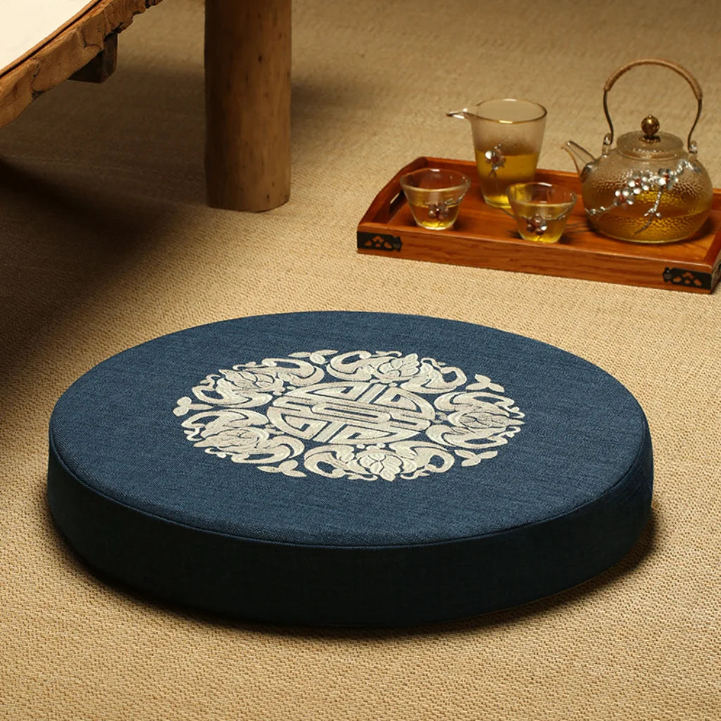 Artisan Floor Pouf Cushion For Calm & Comfort - Navy Blue A / 40x10cm
