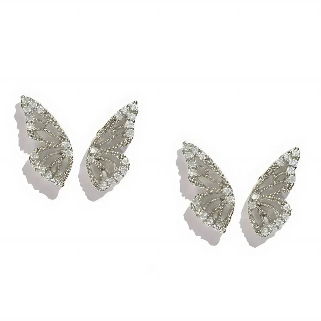 Asymmetrical Butterfly Small Boho Earrings - Silver
