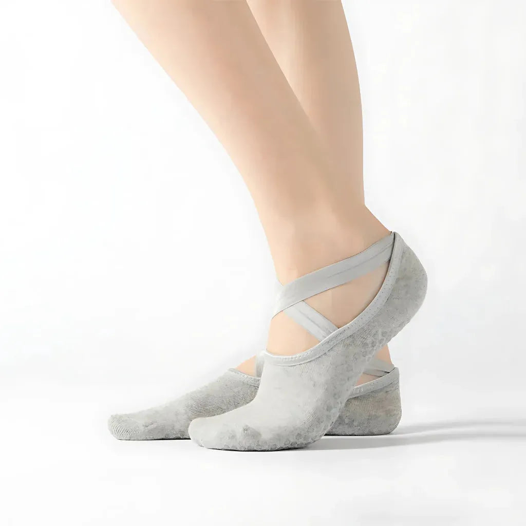 Barre Workout Socks With Non Slip Towel Cushion Base - Grey / one size