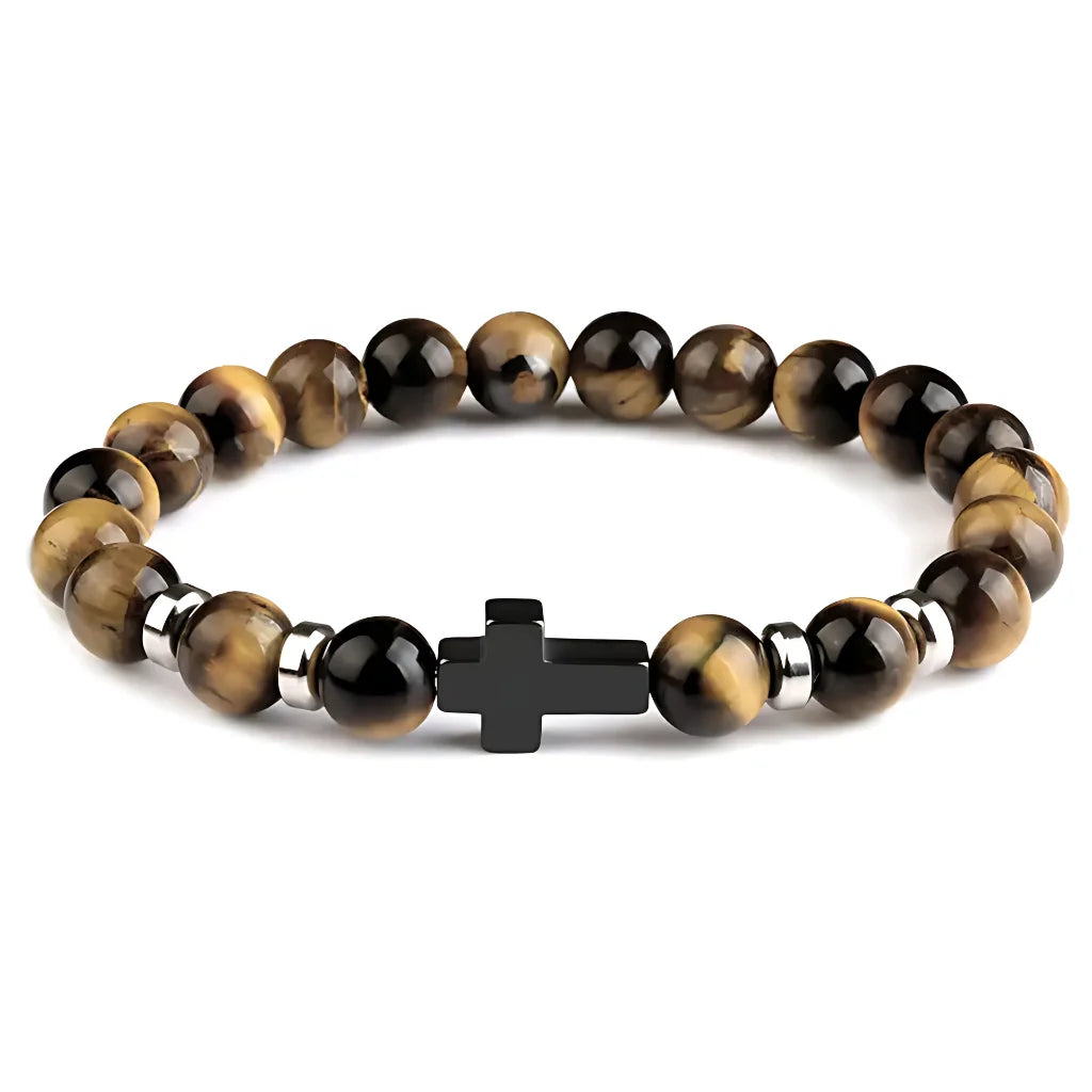 Beaded Cross Bracelet For Everyday Balance - Tiger Eye