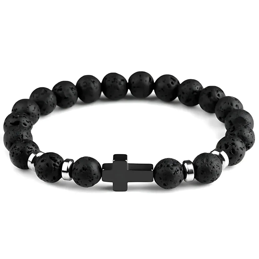 Beaded Cross Bracelet For Everyday Balance - Volcanic Rock