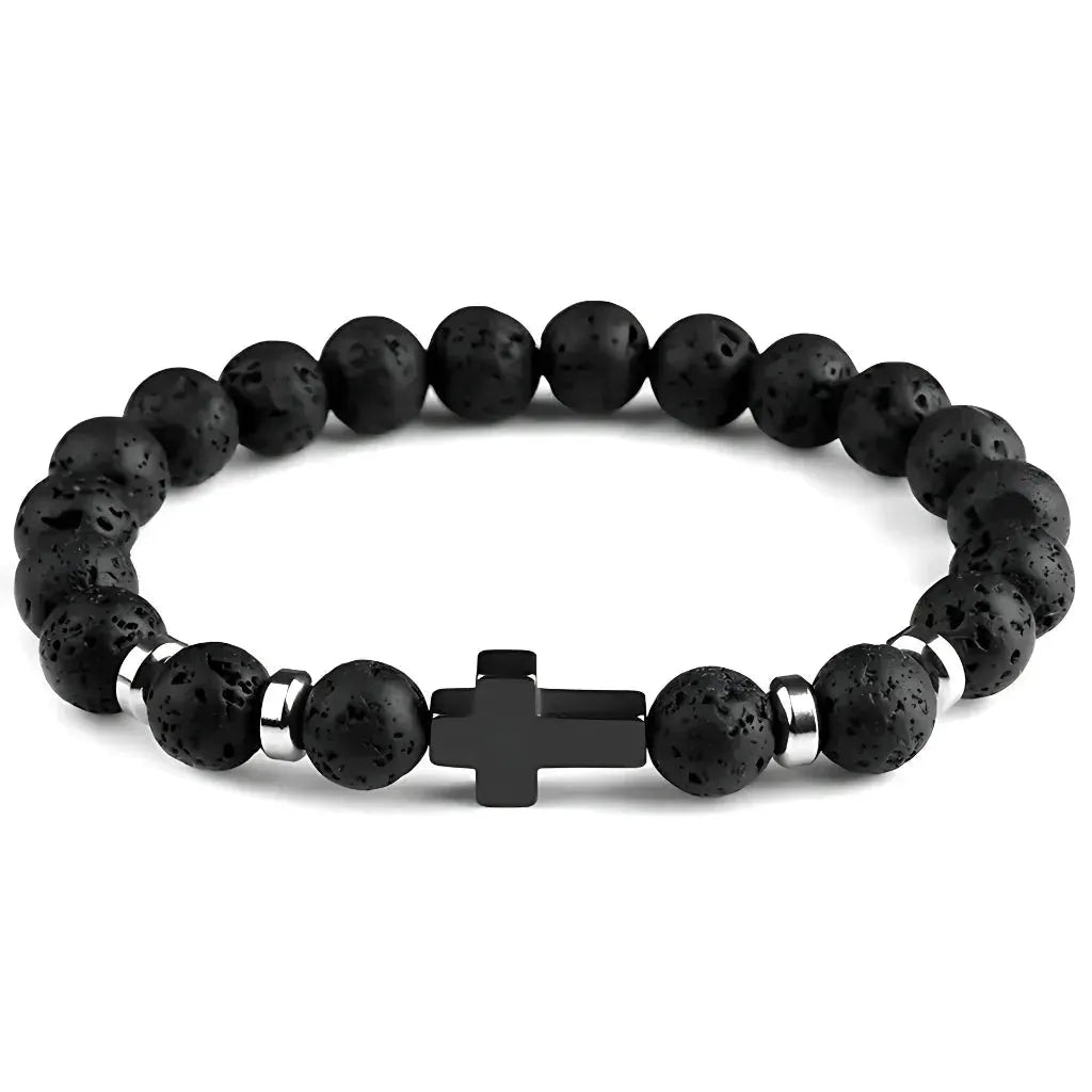 Beaded Cross Bracelet For Everyday Balance - Volcanic Rock