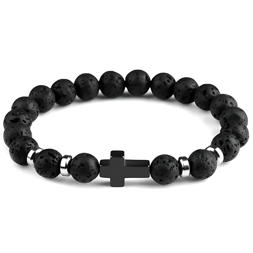 Beaded Cross Bracelet For Everyday Balance - Volcanic Rock