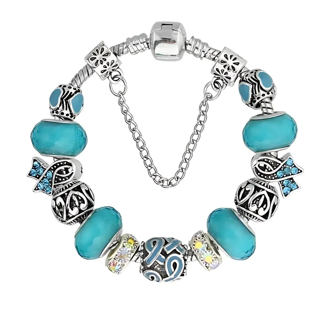 Beaded Resin Wire Wrap Bracelet With Copper Chain - Blue18cm