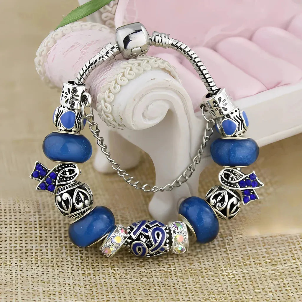 Beaded Resin Wire Wrap Bracelet With Copper Chain - Dark blue19cm
