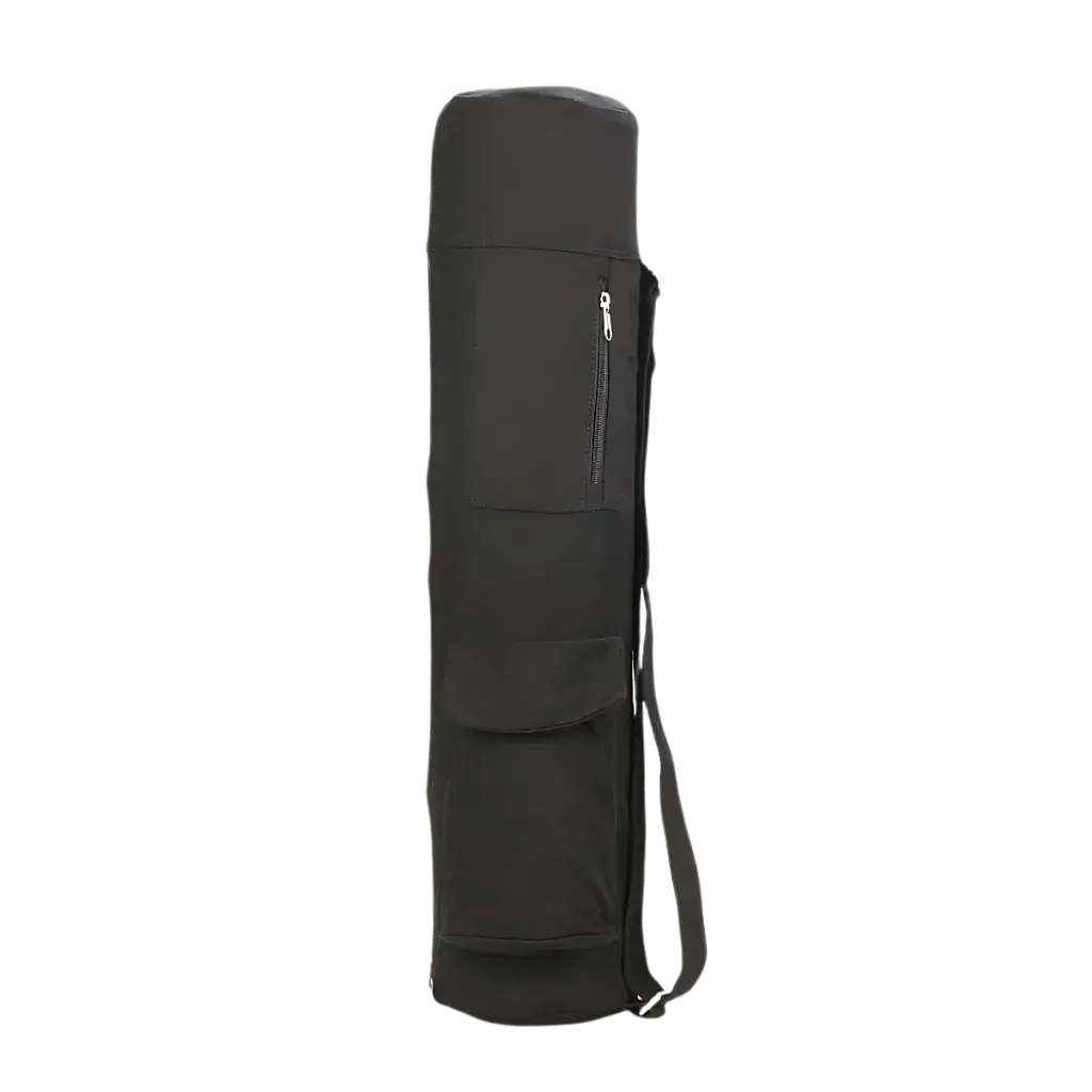 Black Canvas Yoga Bag For Mat With Pockets - Black