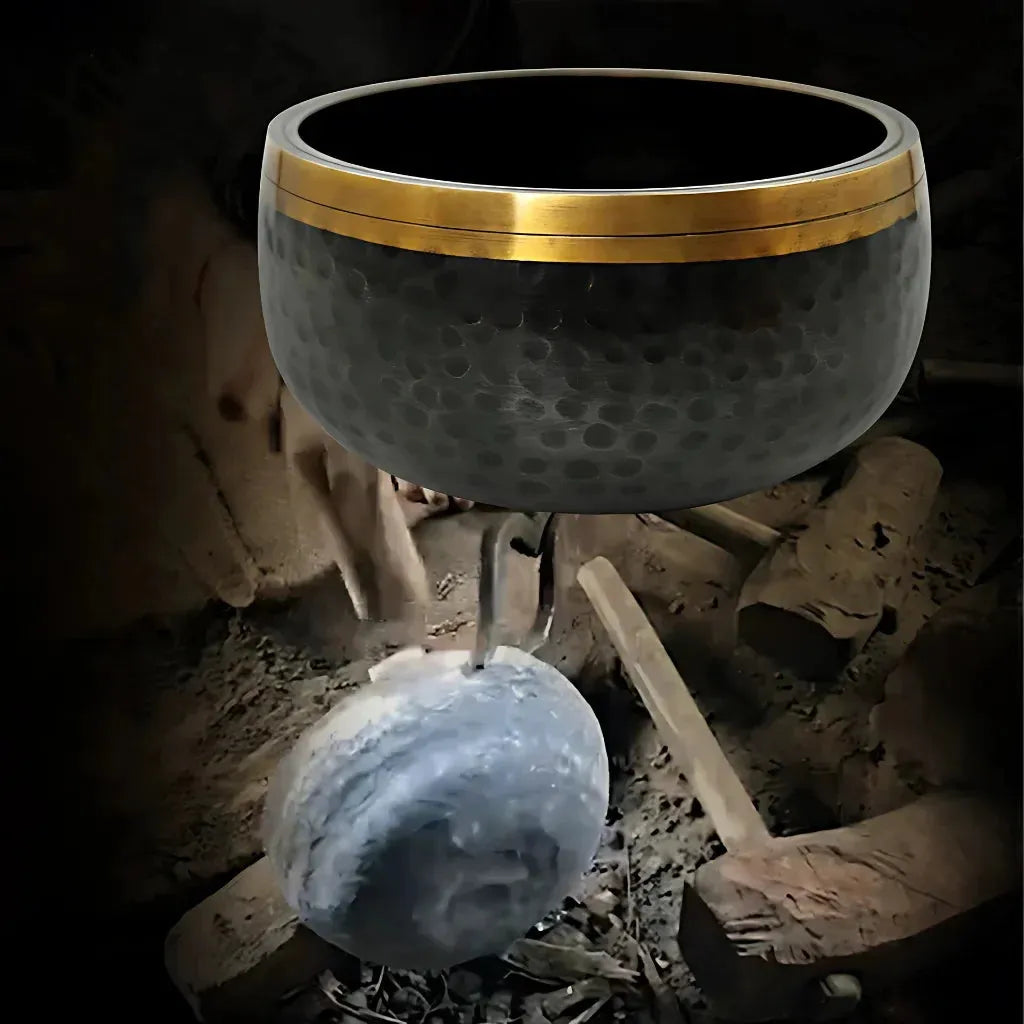 Black Gold Buddha Singing Bowl For Meditation Bliss - Black