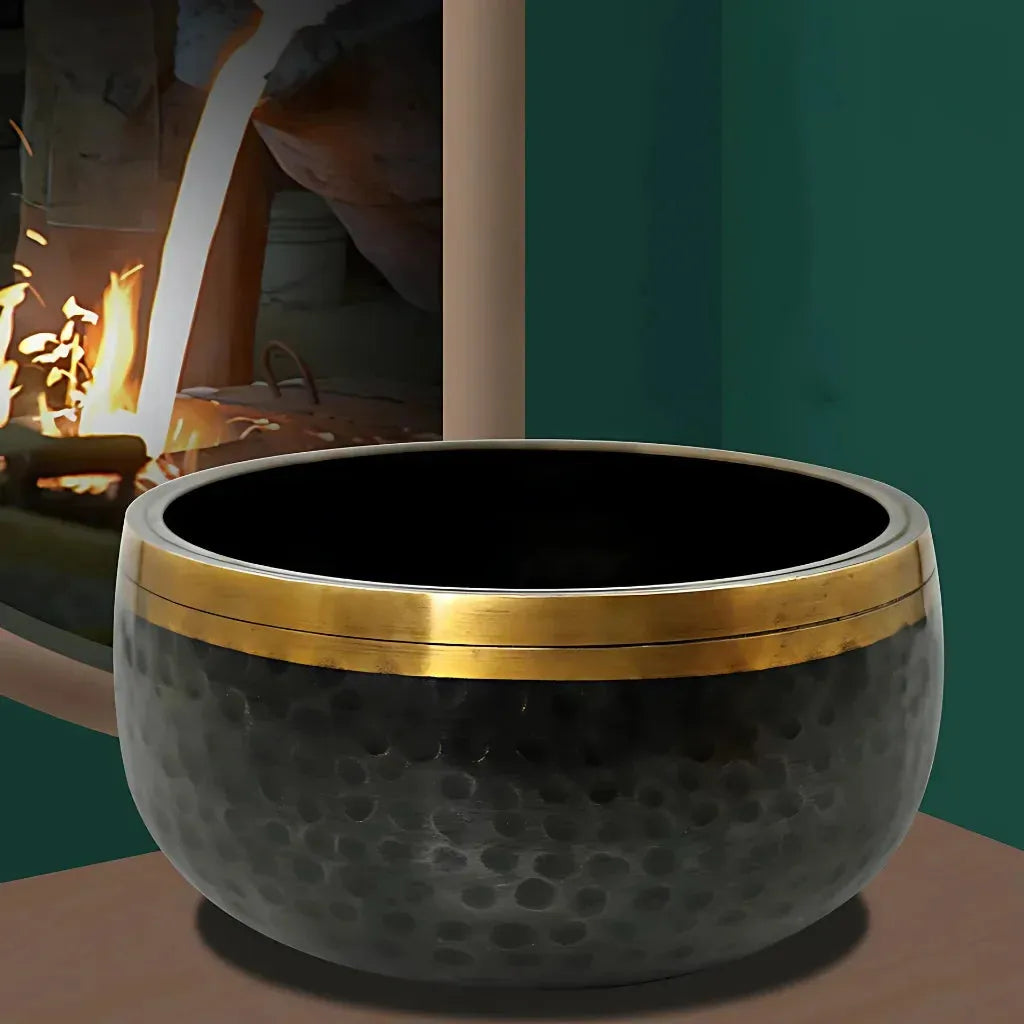 Black Gold Buddha Singing Bowl For Meditation Bliss - Black
