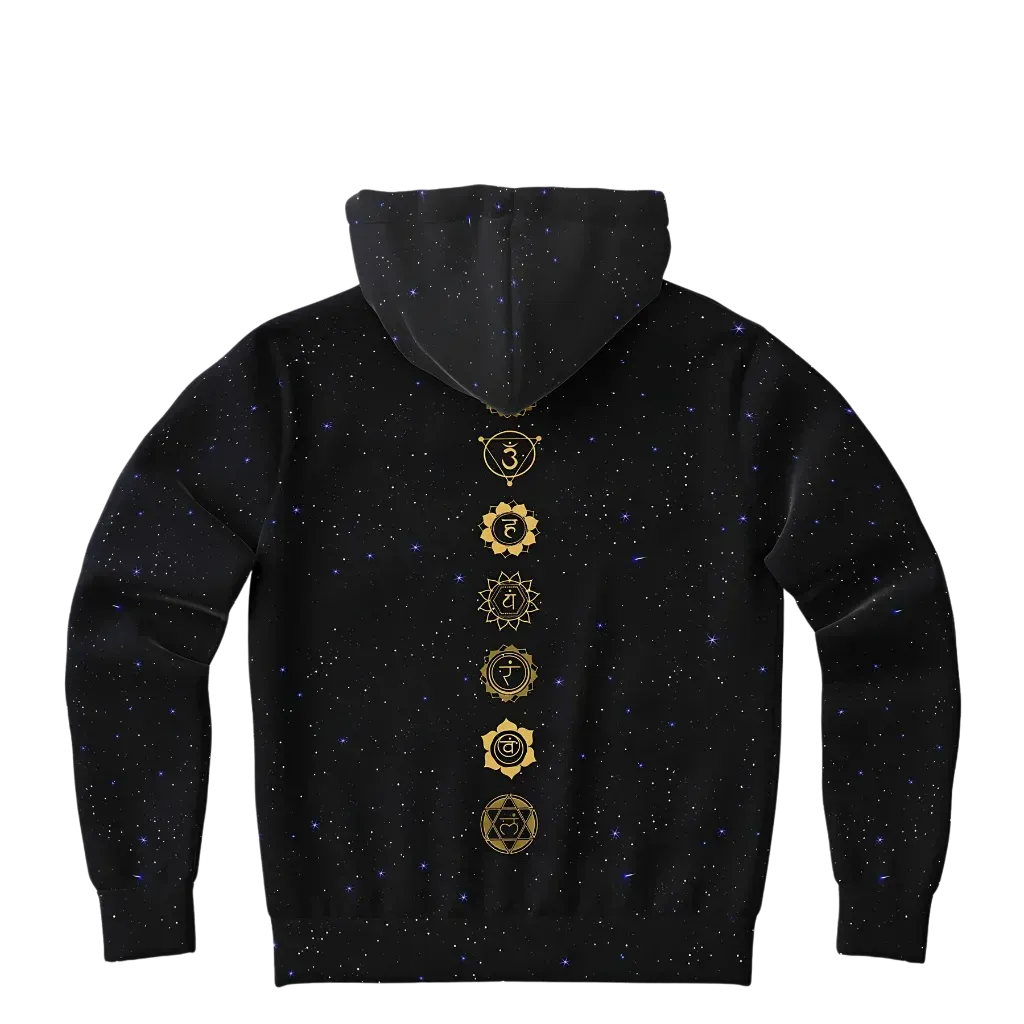 Black Hoodie Unisex With Sacred Star And Chakra Symbols