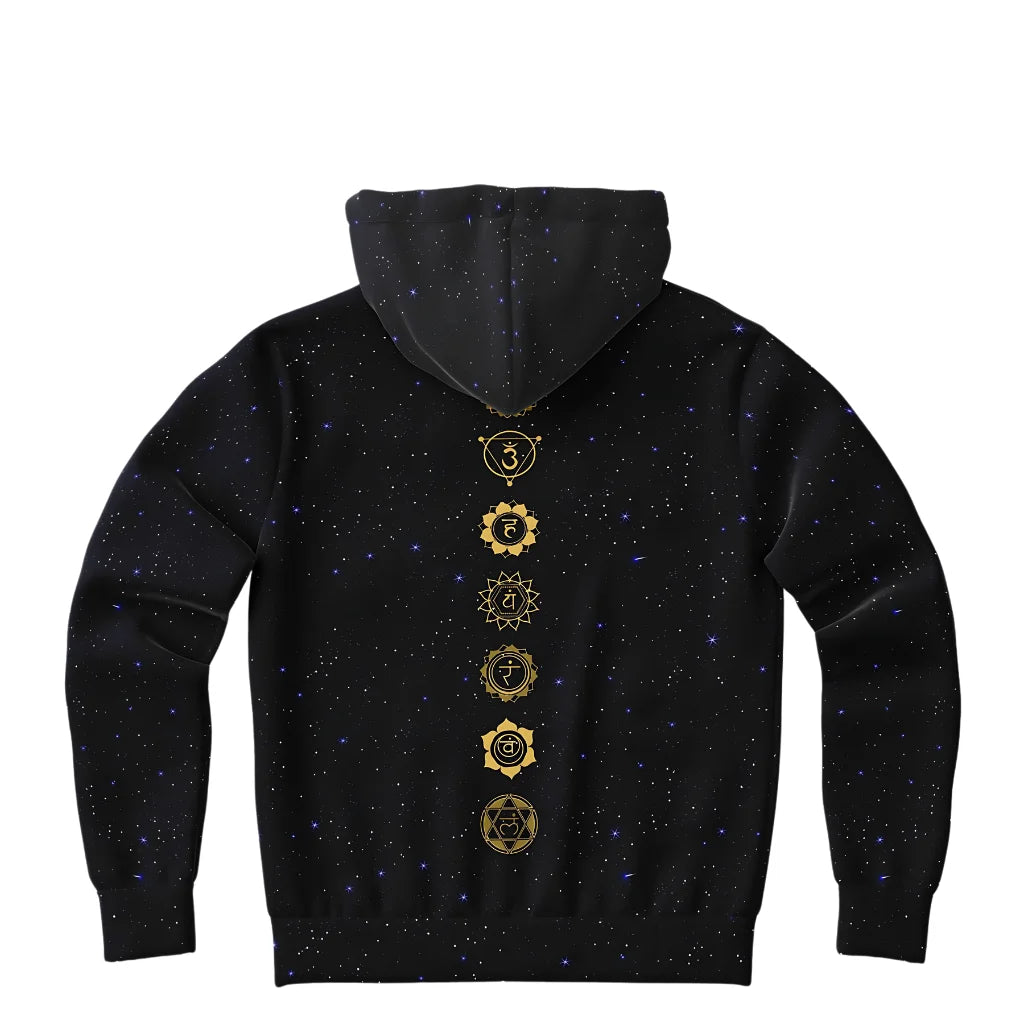 Black Hoodie Unisex With Sacred Star And Chakra Symbols