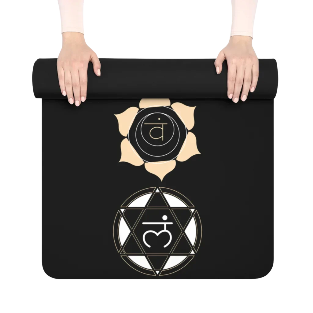 Black Yoga Mat With Golden Chakra Energy Symbols - 24x68