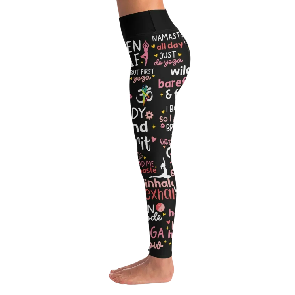 Black Yoga Pants With Inspirational Quote Print