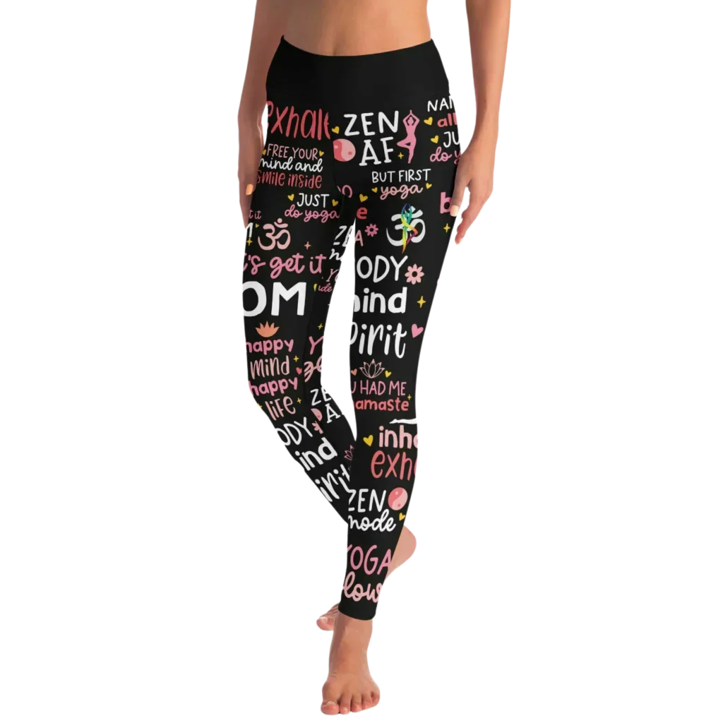 Black Yoga Pants With Inspirational Quote Print