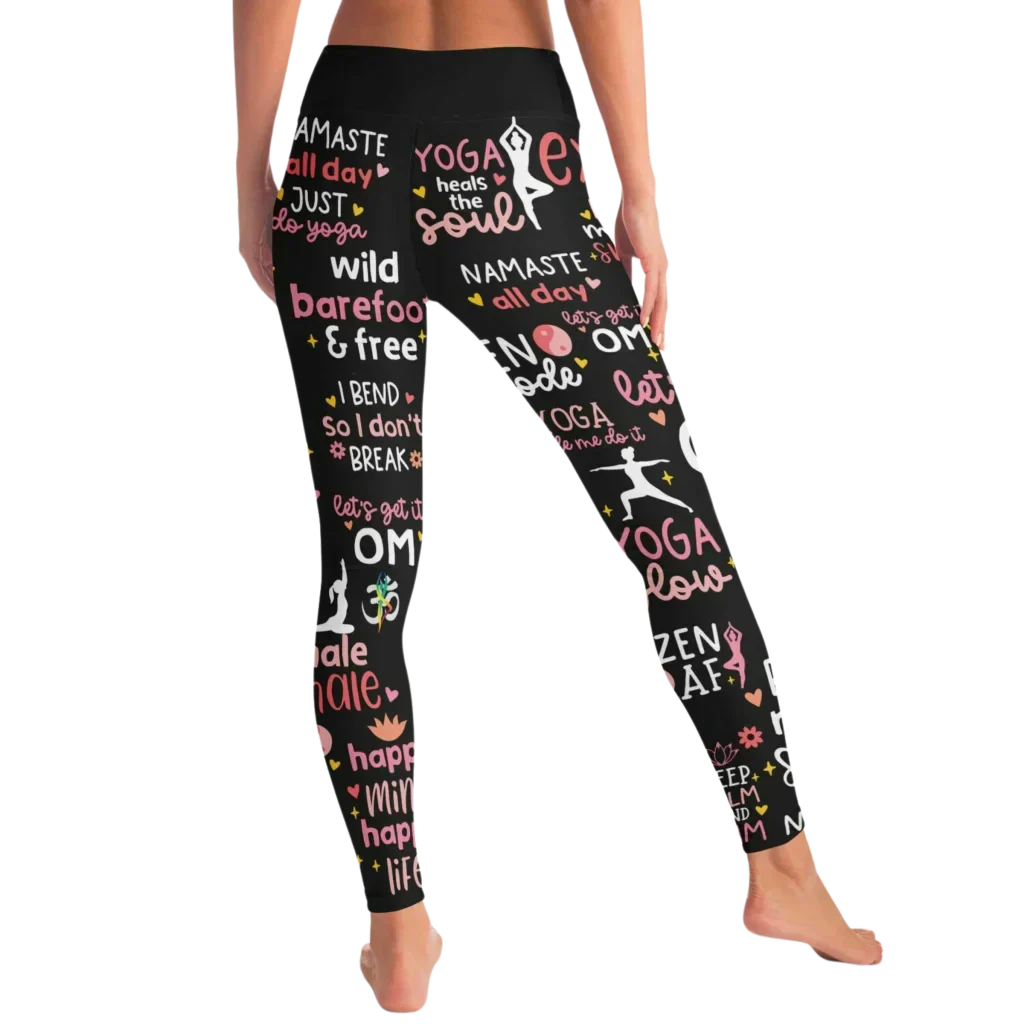 Black Yoga Pants With Inspirational Quote Print