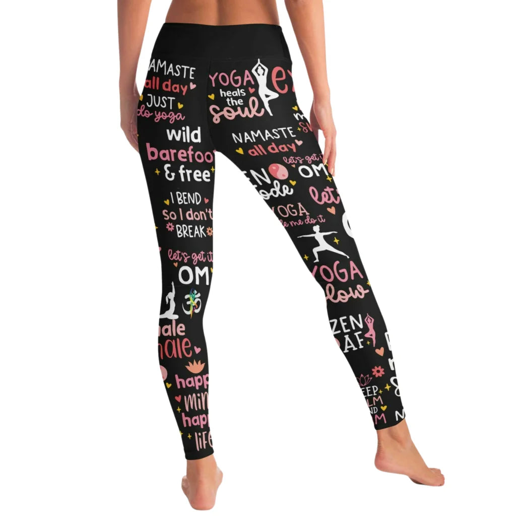Black Yoga Pants With Inspirational Quote Print
