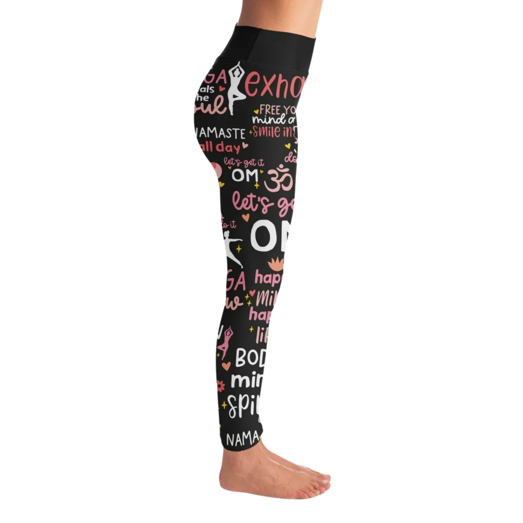 Black Yoga Pants With Inspirational Quote Print