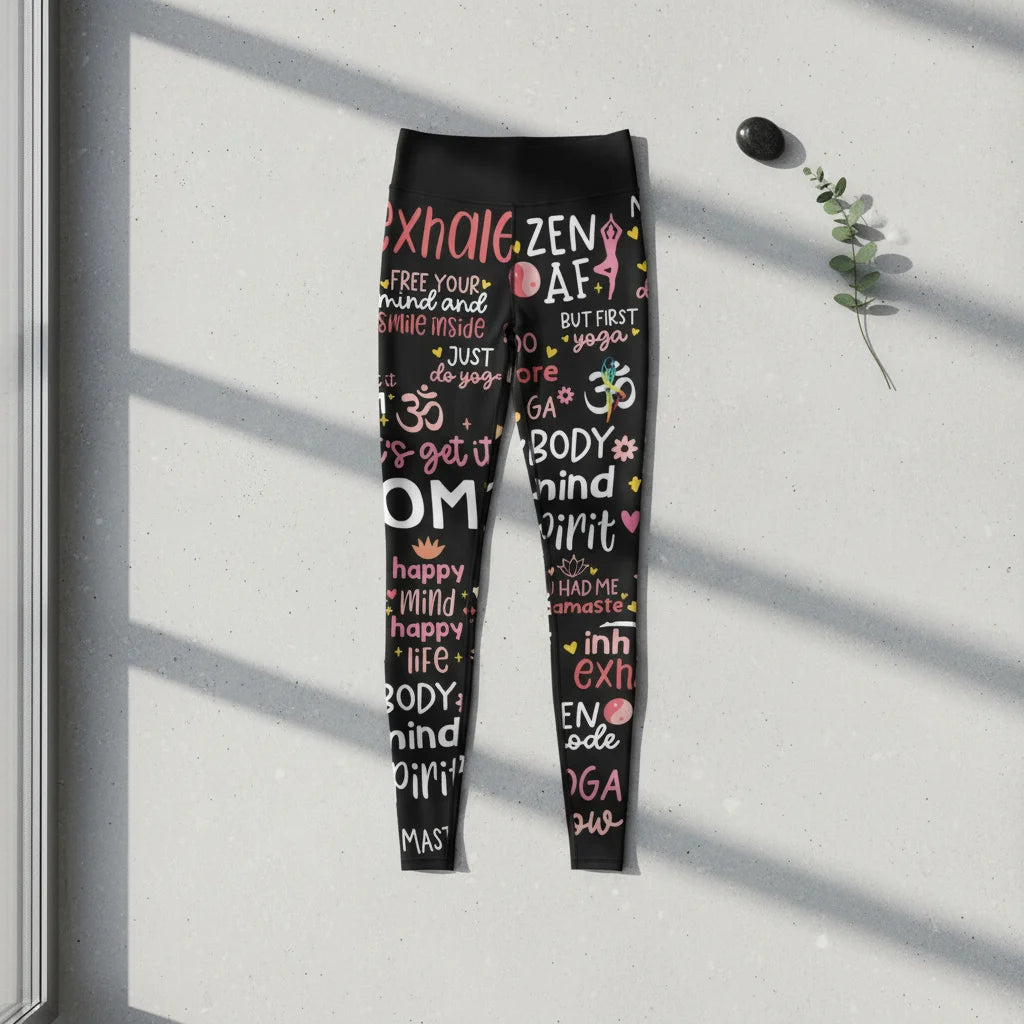 Black Yoga Pants With Inspirational Quote Print