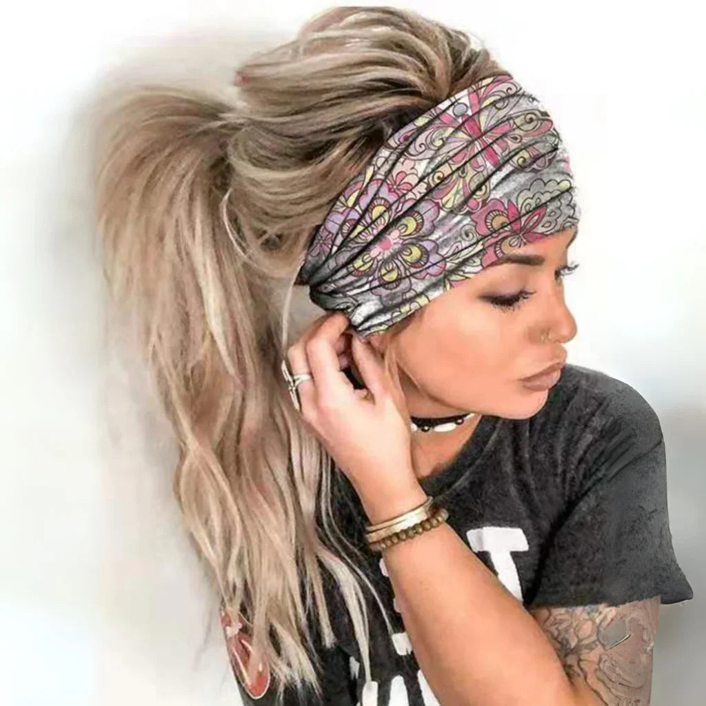 Boho Bandeau Headbands With Floral Summer Design - White / one size