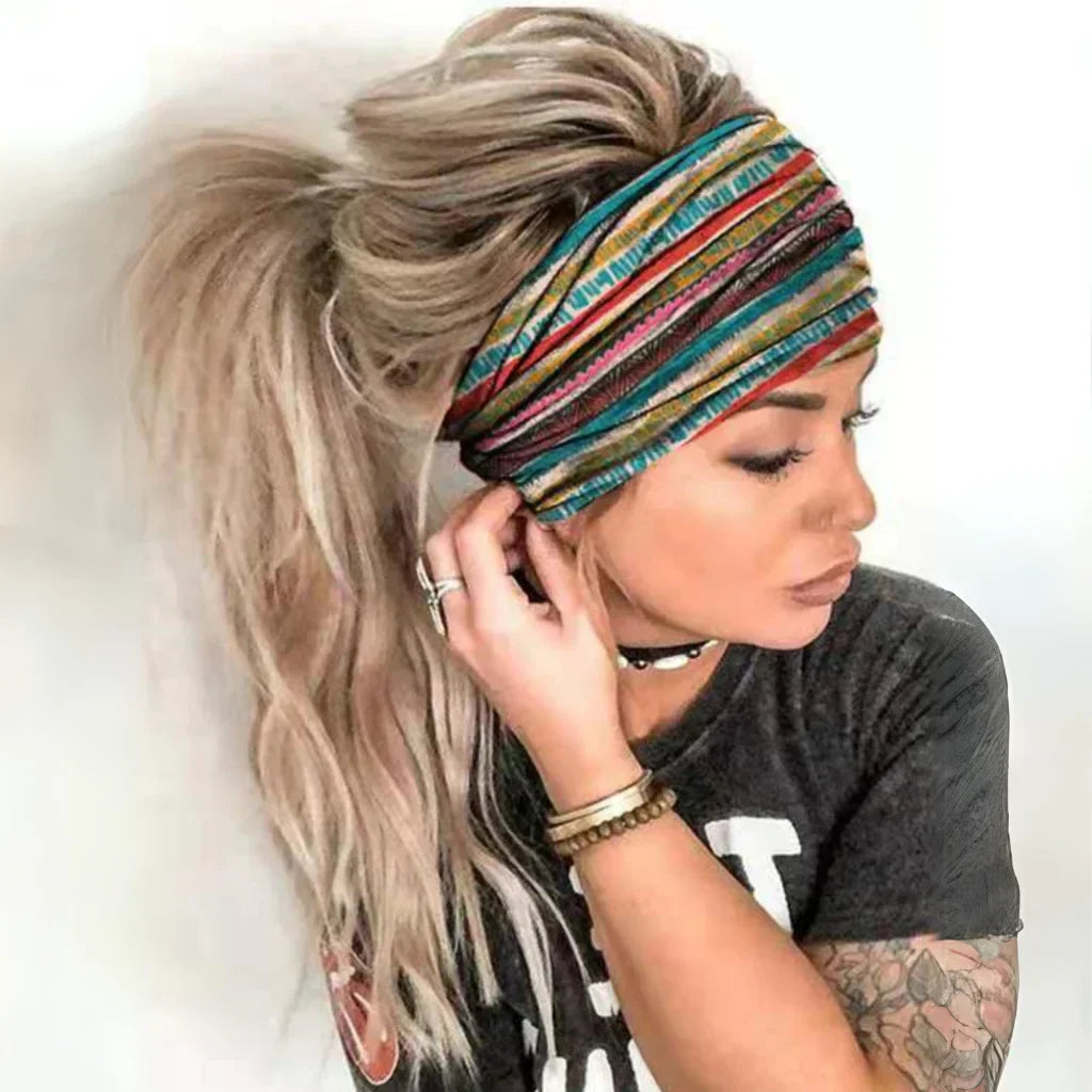 Boho Bandeau Headbands With Floral Summer Design - Yellow / one size