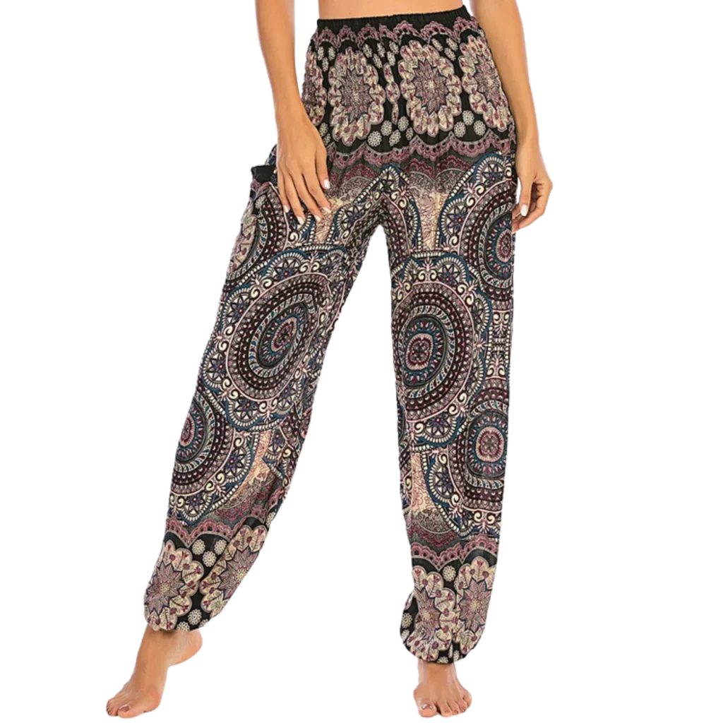 Boho Boho Pants In Vibrant Minimalist Prints - Black Gold / one size