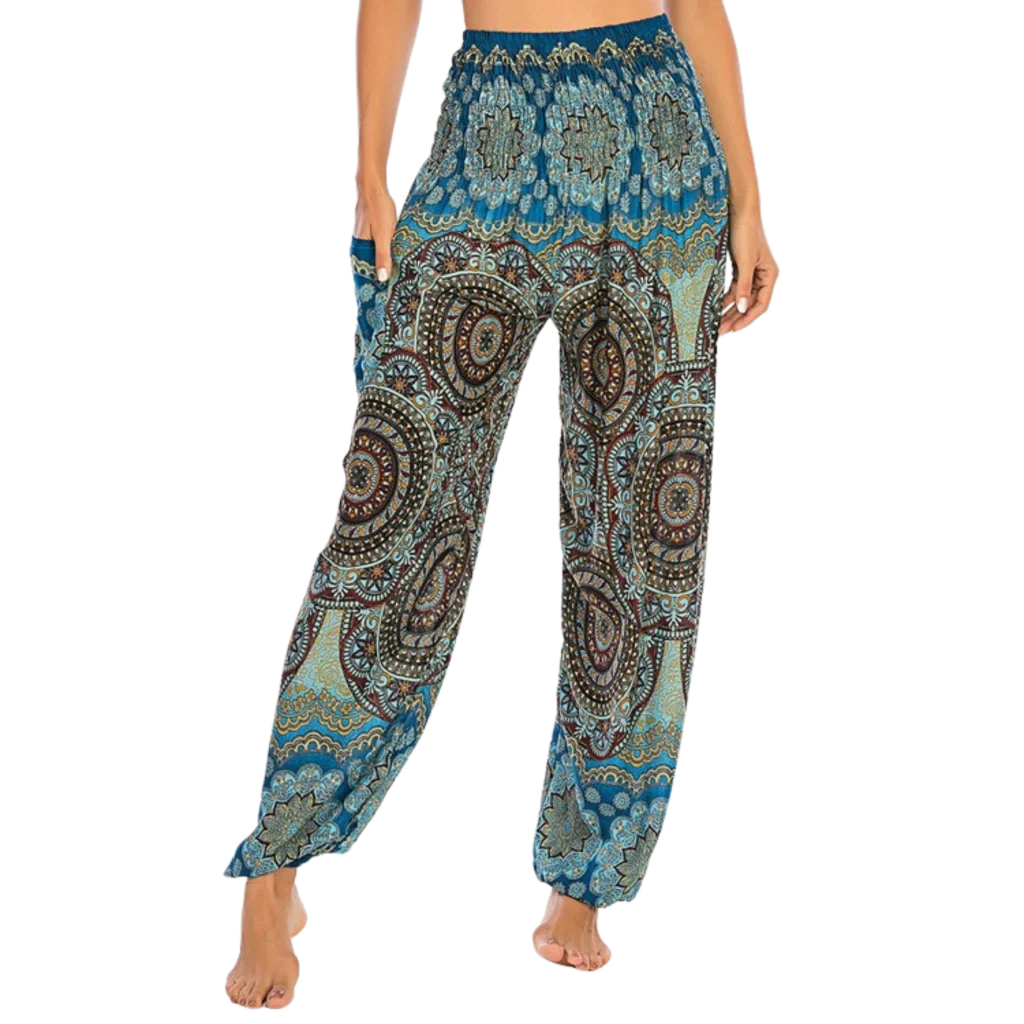 Boho Boho Pants In Vibrant Minimalist Prints - Sky Blue / one size