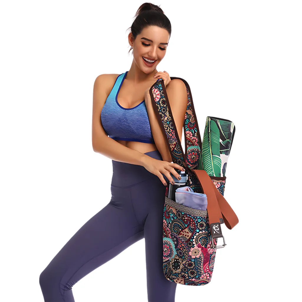 Boho Canvas Tote Yoga Bag With Front Pocket