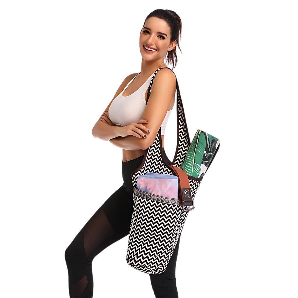 Boho Canvas Tote Yoga Bag With Front Pocket