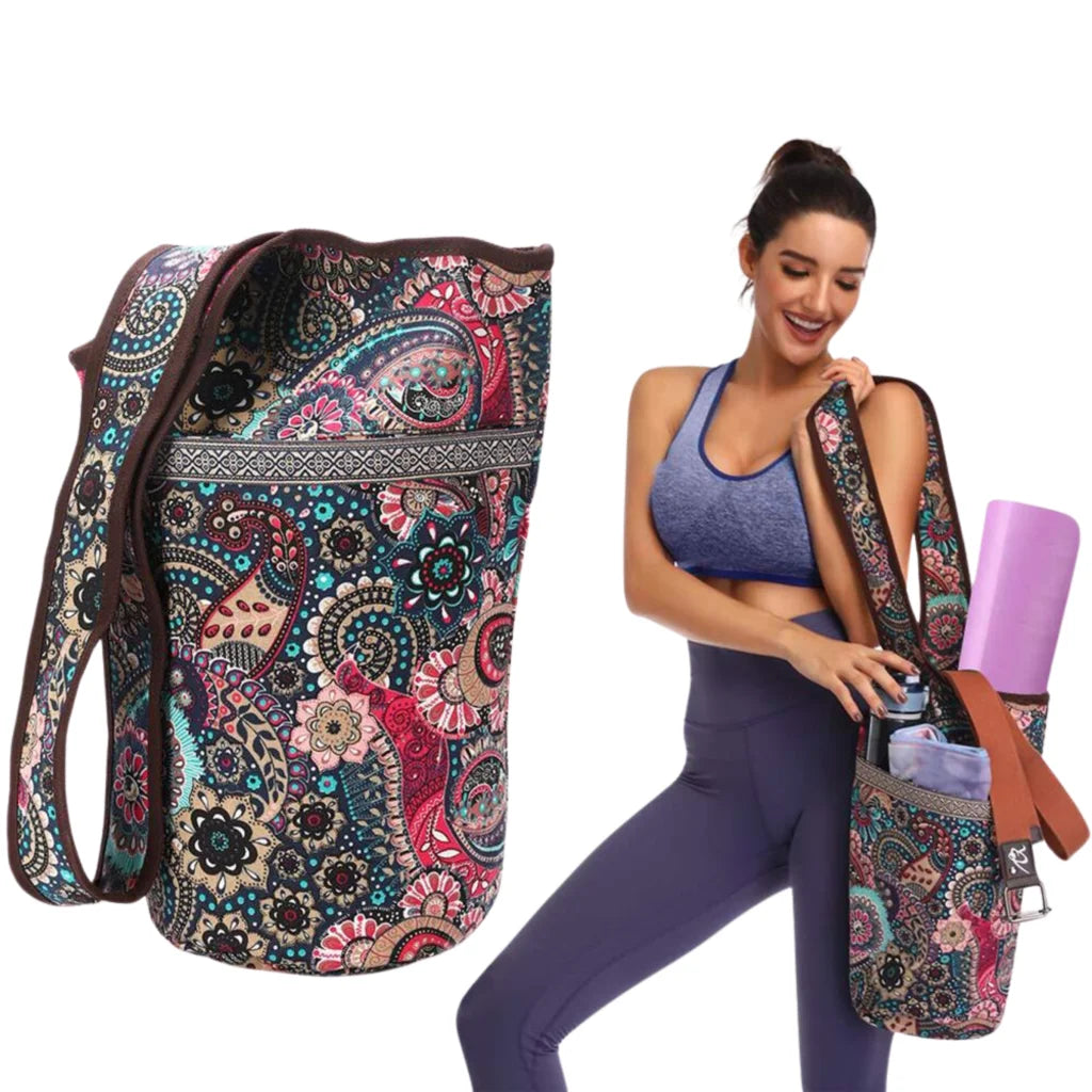 Boho Canvas Tote Yoga Bag With Front Pocket