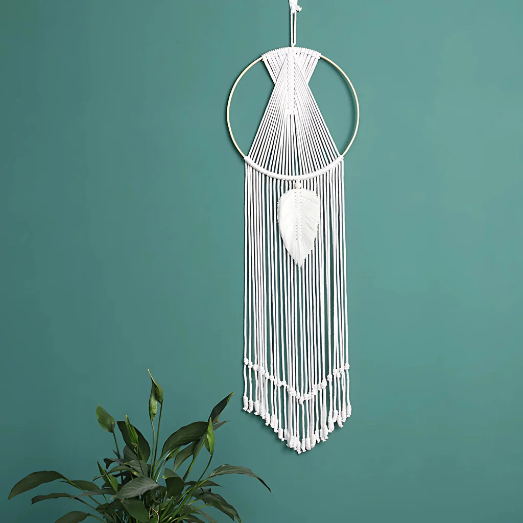 Boho Cotton Hanging Wall Hangings With Leaf Design