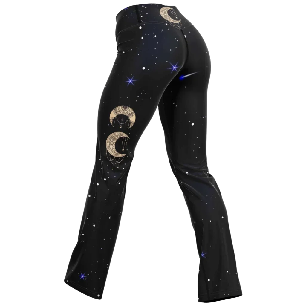 Boho Moon Black Pants With Flare And Night Sky Design