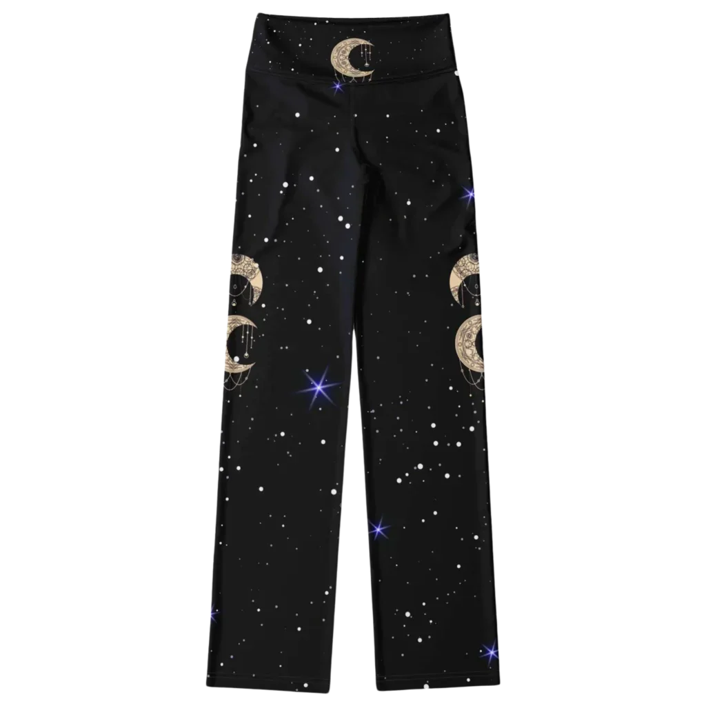 Boho Moon Black Pants With Flare And Night Sky Design