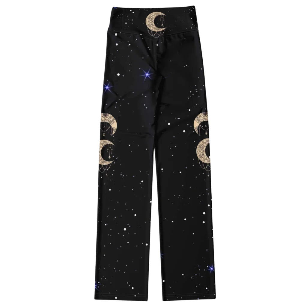 Boho Moon Black Pants With Flare And Night Sky Design
