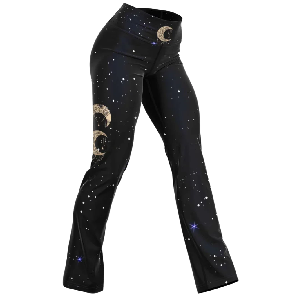 Boho Moon Black Pants With Flare And Night Sky Design - XS