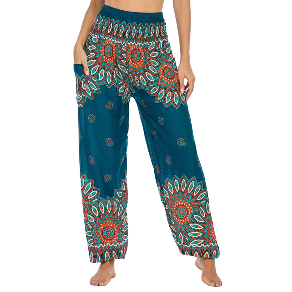 Boho Pants For Woman With Elastic Waist Comfort - Green Lantern / one size
