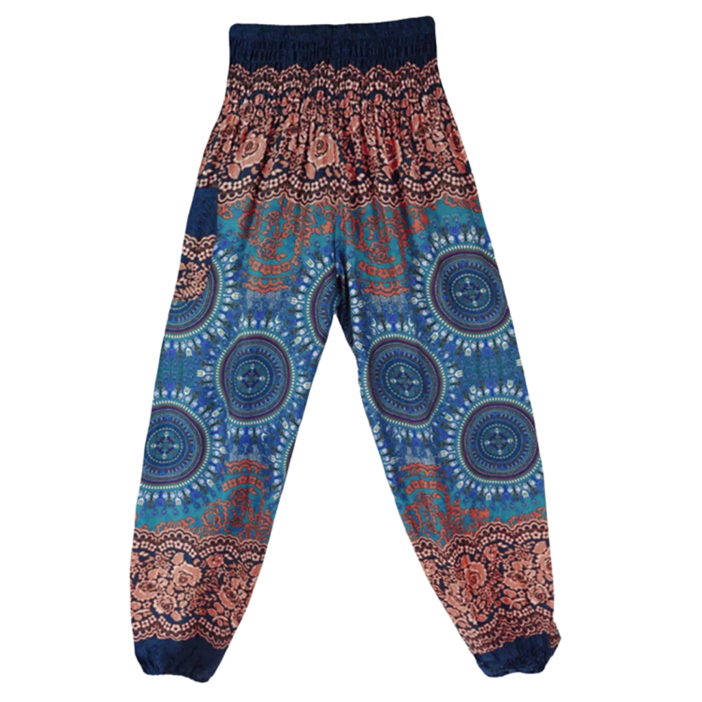 Boho Pants Womens High Waist Cotton Trousers - Brown / one size